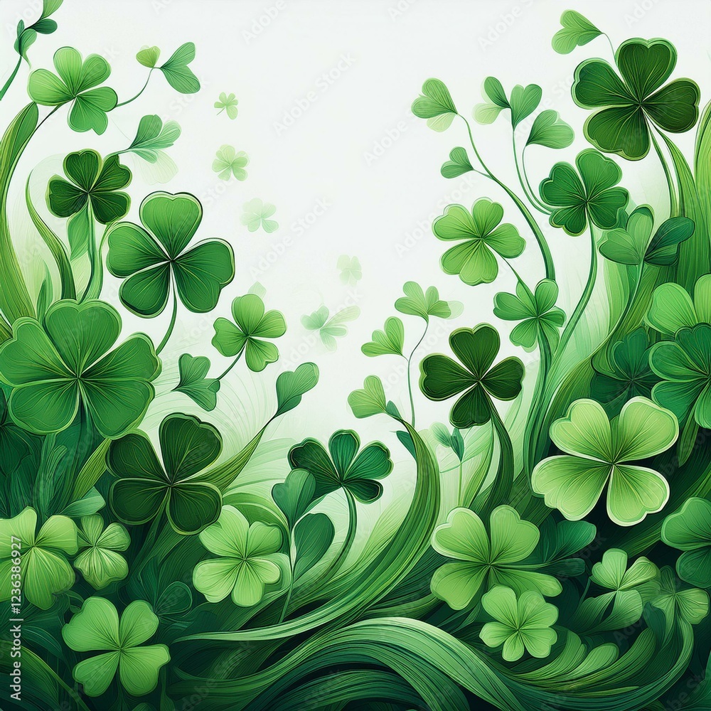 Fototapeta premium seamless green clovers wallpaper on white background with copy space; st patrick's day holiday concept