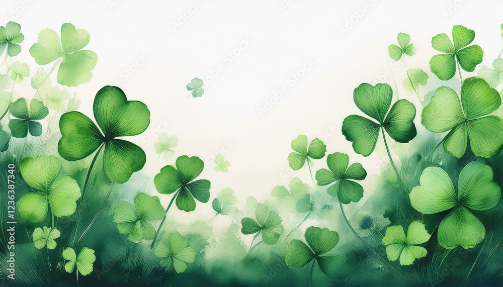 seamless green clovers wallpaper on white background with copy space; st patrick's day holiday concept seamless green clovers wallpaper on white background with copy space; st patrick's day holiday concept