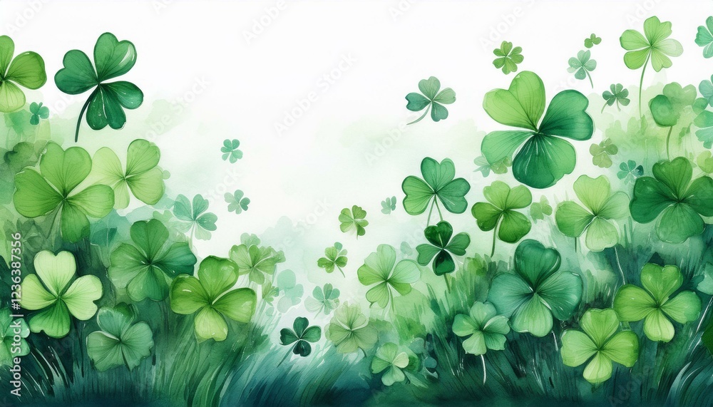Obraz premium seamless green clovers wallpaper on white background with copy space; st patrick's day holiday concept