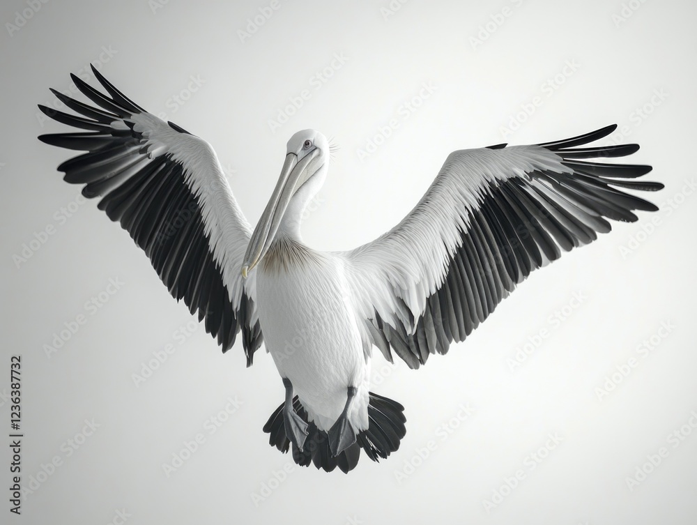 Obraz premium An image of a long-billed seagull flying with its large, spread wings.