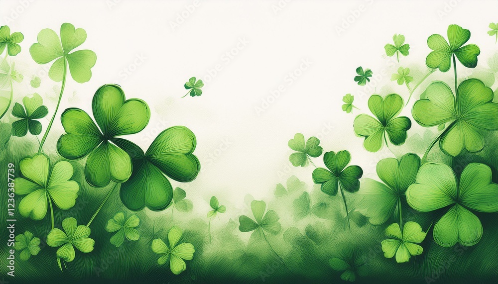 seamless green clovers wallpaper on white background with copy space; st patrick's day holiday concept seamless green clovers wallpaper on white background with copy space; st patrick's day holiday concept