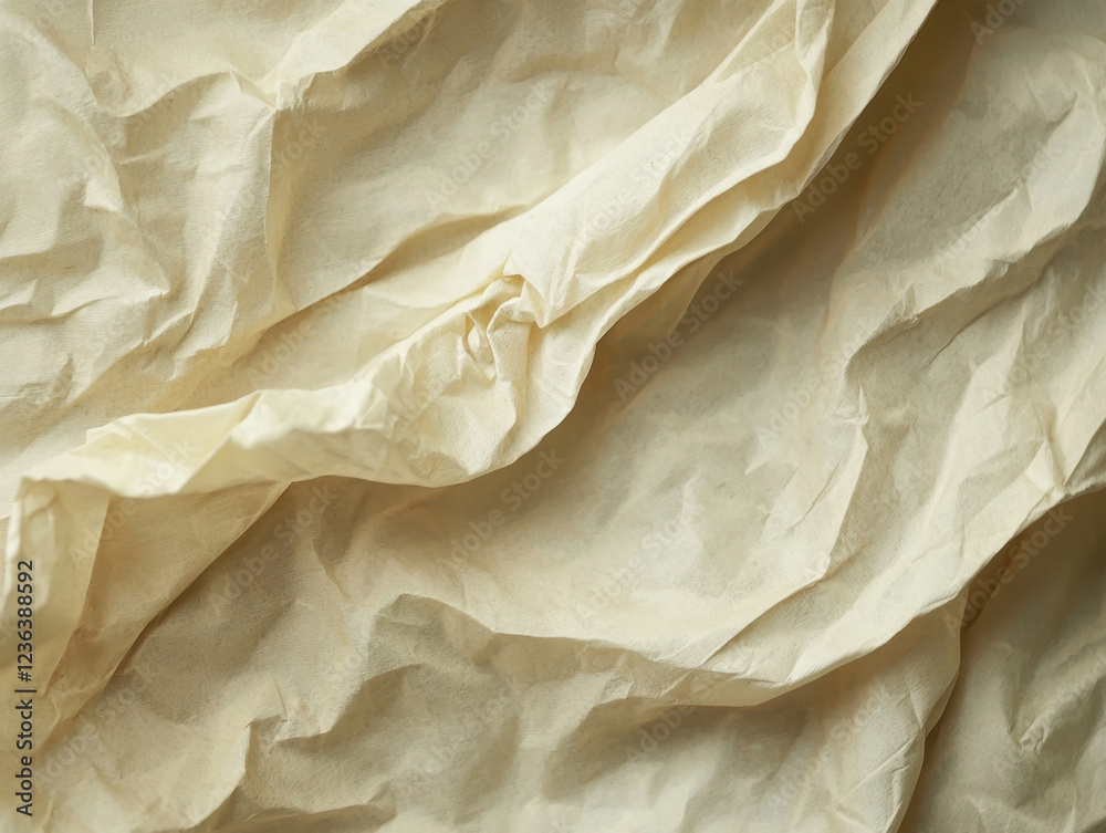 Obraz premium Textured wrinkled paper surface with soft beige tones and intricate folds