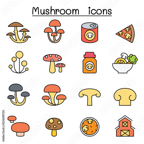 Mushroom icon set in thin line style