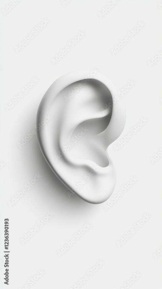 Fototapeta premium Plaster model of human ear represents the concept of listening, hearing, and sound perception, emphasizing the importance of auditory health and communication