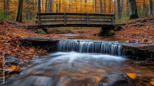 Autumn forest stream bridge waterfall nature