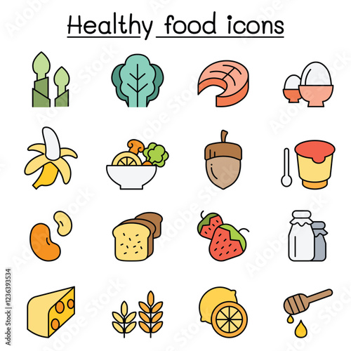 Healthy food icon set in thin line style