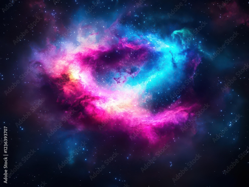 Obraz premium Vibrant Cosmic Nebula Swirling with Colorful Gases and Stars Creating a Mystical Celestial Scene in the Depths of Outer Space Captured in Detail