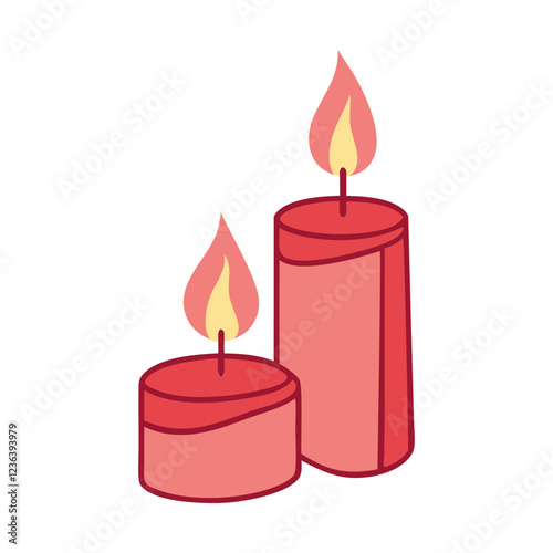 stylized red candles with warm flames. minimalistic digital illustration of two candles. simple cartoon-style candle artwork.