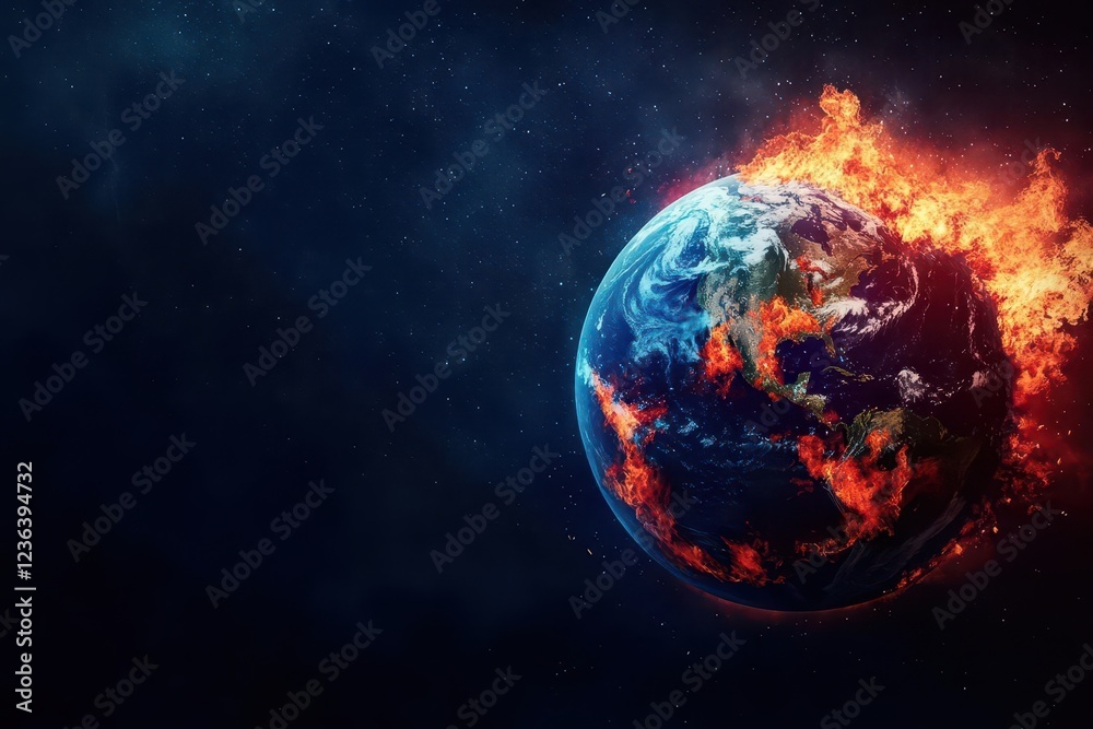 Obraz premium Devastating Scene of a Burning Earth Enveloped in Intense Flames Highlighting Environmental Crisis and Urgency for Global Awareness and Action
