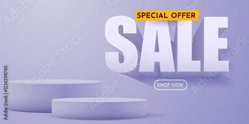 Sale. Discount creative composition. Product presentation, mock up, podium. Sale banner and poster. Vector illustration.
