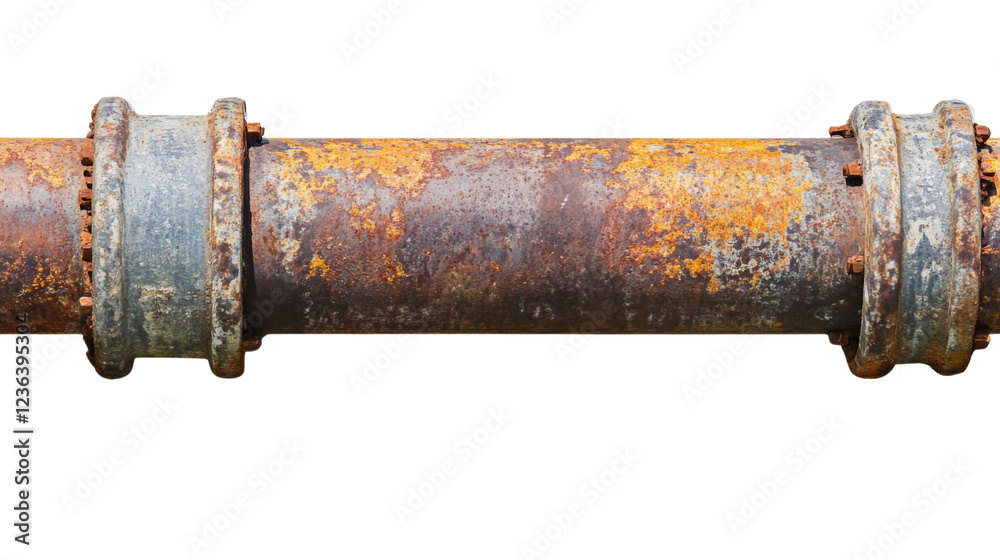 Rusty metal pipe with flanges on transparent background Rusty metal pipe with flanges on transparent background