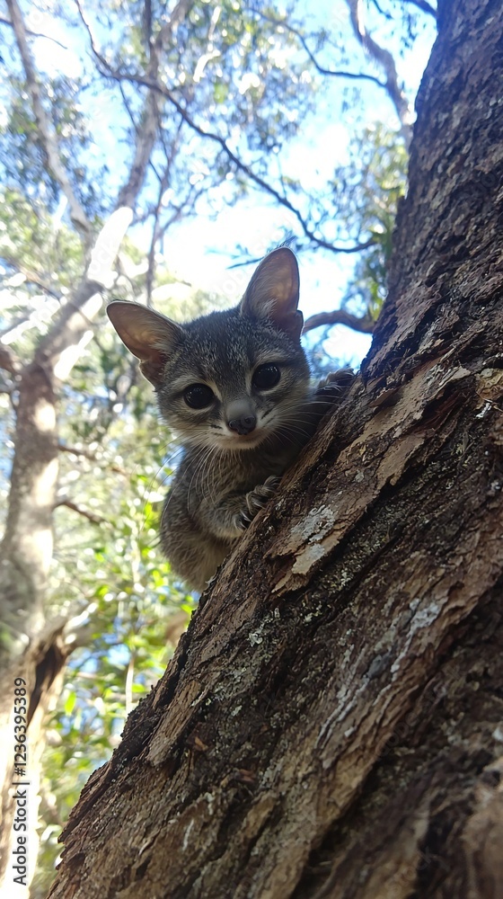 HD Phone Wallpaper Adorable Grey Kitten on Tree Trunk in Sunny Forest Wildlife Nature Photography