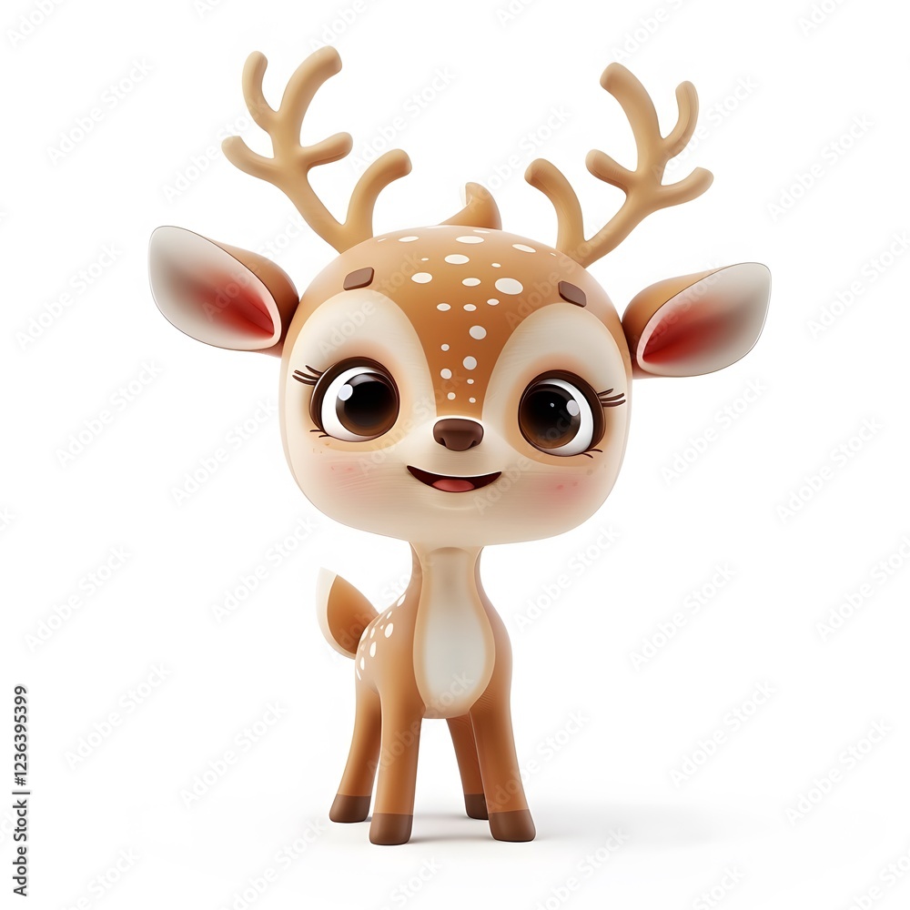 Fototapeta premium Cute Cartoon Fawn Character with Antlers and Big Eyes
