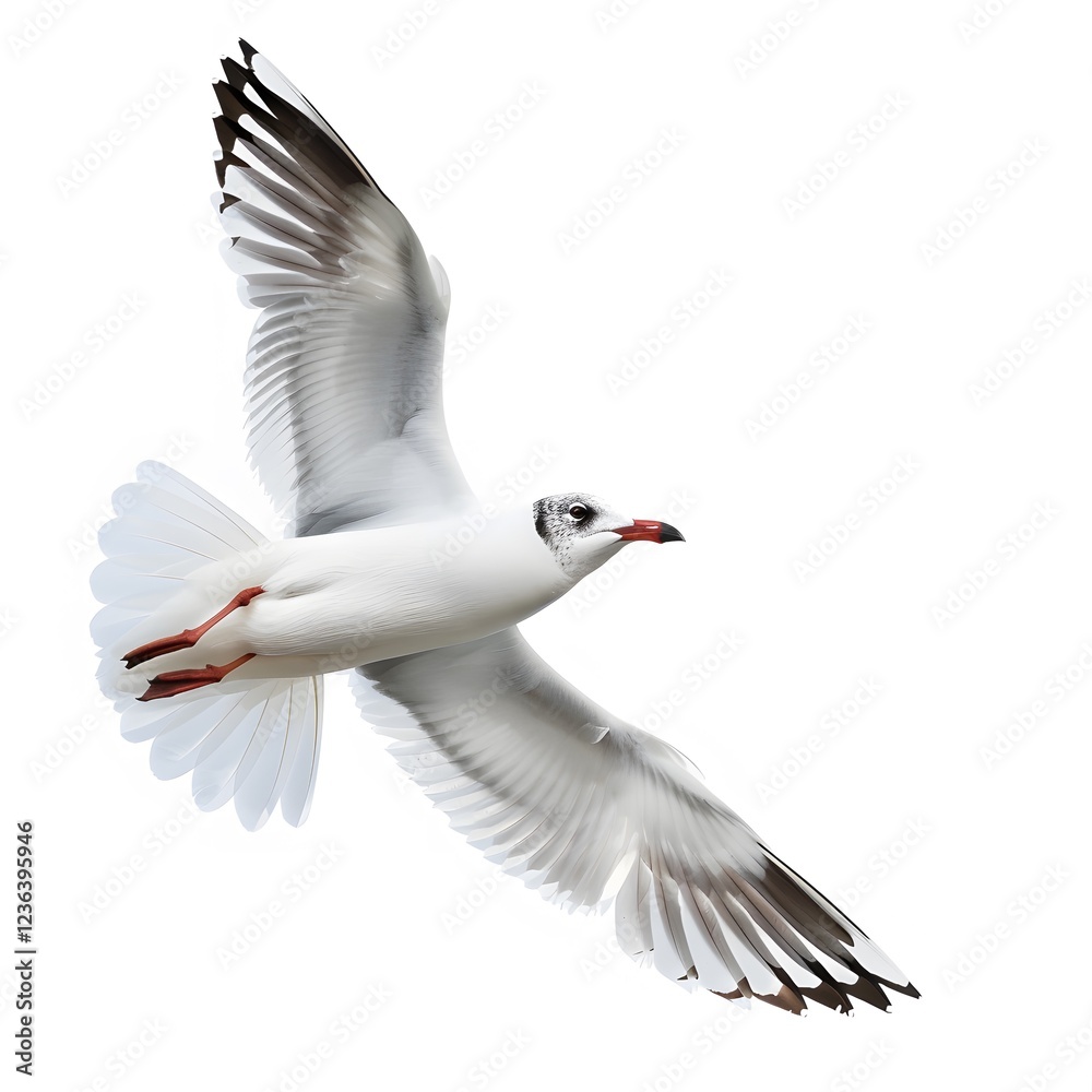 Fototapeta premium Seagull in Flight Against a Clear White Background
