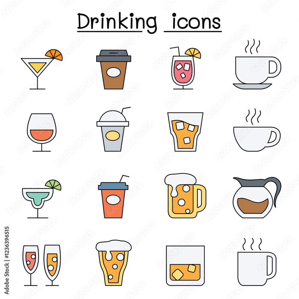 Drinking icon set in thin line style Drinking icon set in thin line style