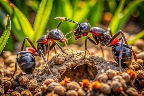 Messor Barbarus Ants Teamwork: Springtime Nest Activity in Spain photo