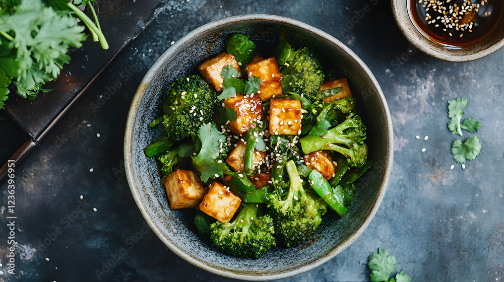 Broccoli and tofu stir fry with hoisin sauce and sesame oil. Broccoli and tofu stir fry with hoisin sauce and sesame oil.