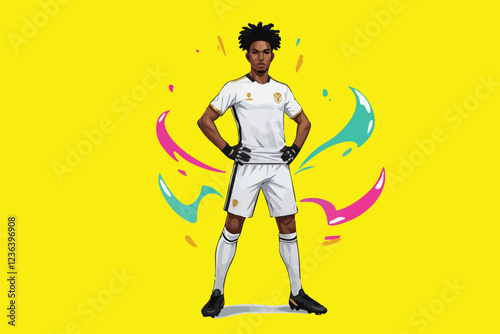 Young Soccer Player in White and Black Kit Crossing Arms