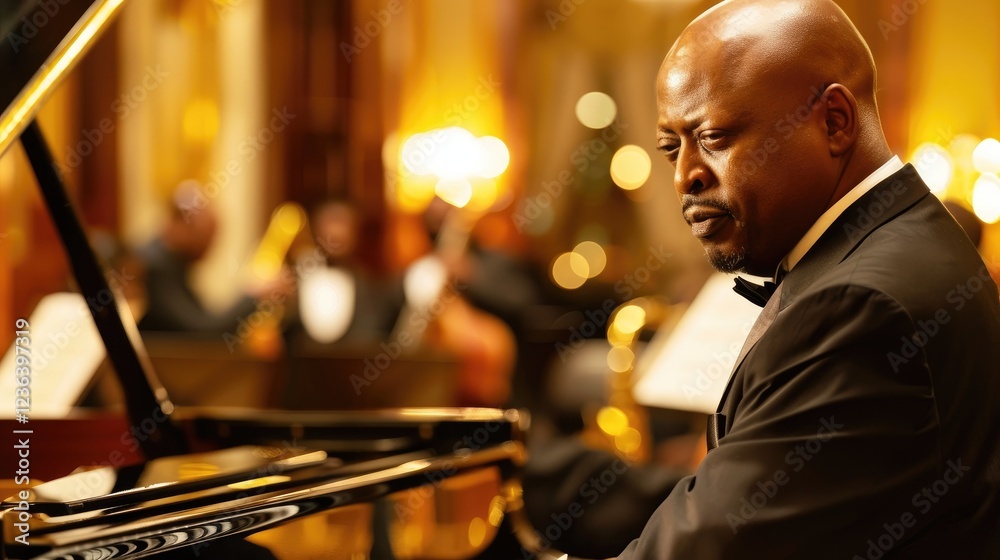 Focused Pianist In A Luxurious Setting Focused Pianist In A Luxurious Setting
