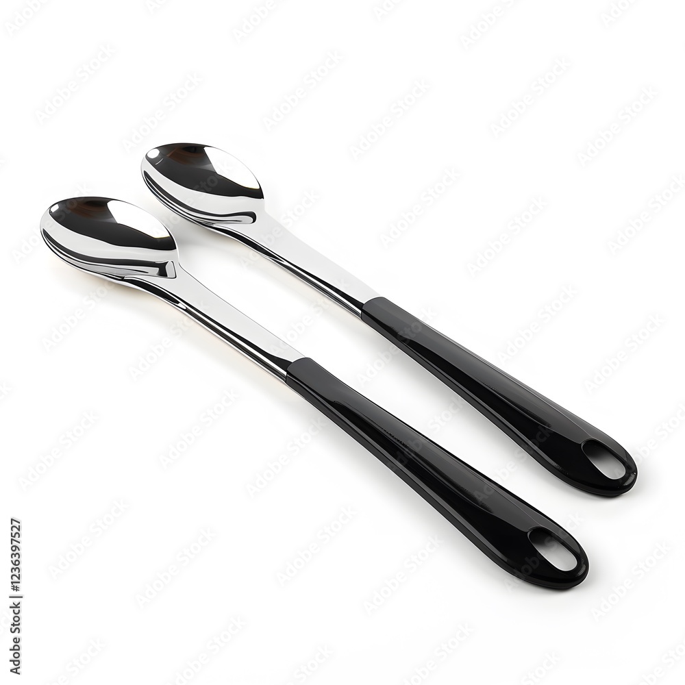 Silver and Black Serving Spoons with Smooth Curved Design Silver and Black Serving Spoons with Smooth Curved Design