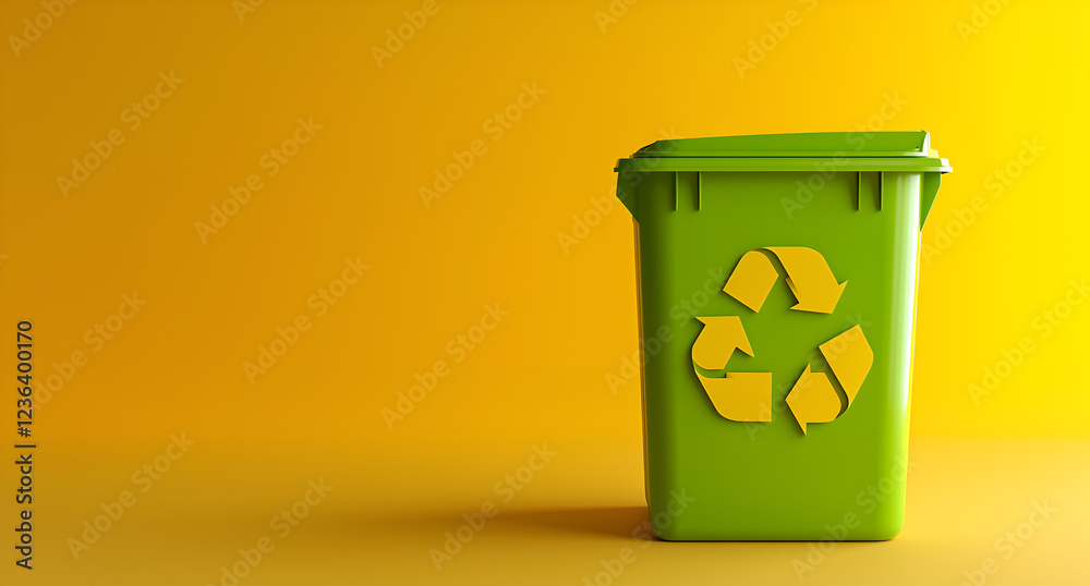 3D render of a green waste bin with a recycling symbol on a gradient background. Environmental protection concept, isolated on a pastel background with copy space for text. 3D render of a green waste bin with a recycling symbol on a gradient background. Environmental protection concept, isolated on a pastel background with copy space for text.