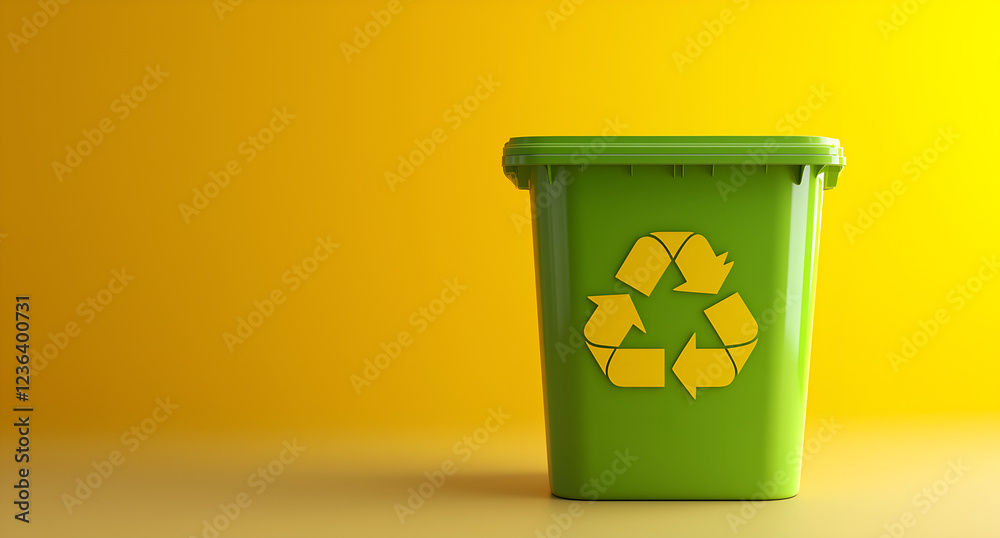 3D render of a green waste bin with a recycling symbol on a gradient background. Environmental protection concept, isolated on a pastel background with copy space for text. 3D render of a green waste bin with a recycling symbol on a gradient background. Environmental protection concept, isolated on a pastel background with copy space for text.