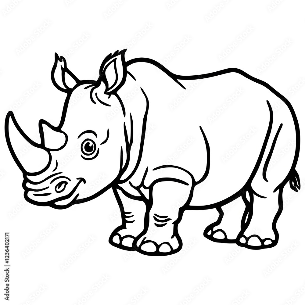 Naklejka premium rhino cartoon coloring page