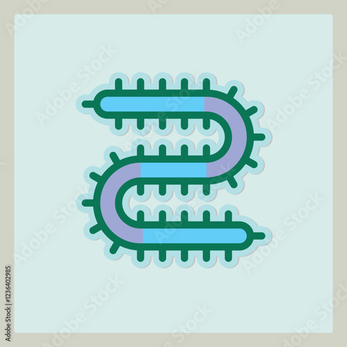 Stylized blue and green icon representing a microorganism or virus design element