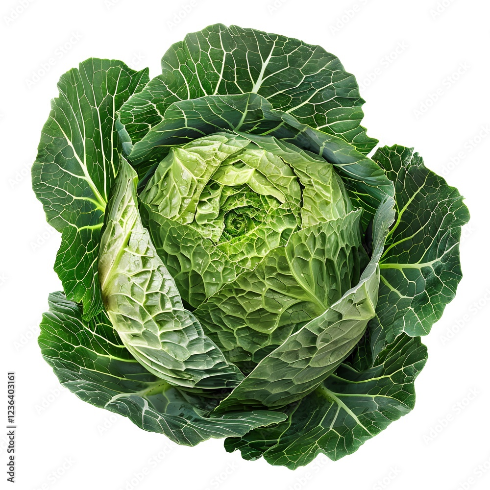 Obraz premium Fresh Green Cabbage with Textured Leaves Isolated on White Background