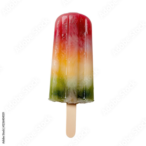 Colorful ice pop with layers of red, yellow, and green. PNG, isolated on white/transparent background