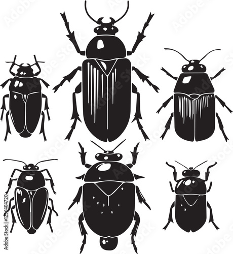 Set of beetles. Hand drawn vector illustration