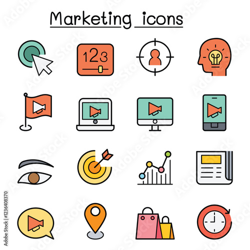 Marketing icon set in thin line style