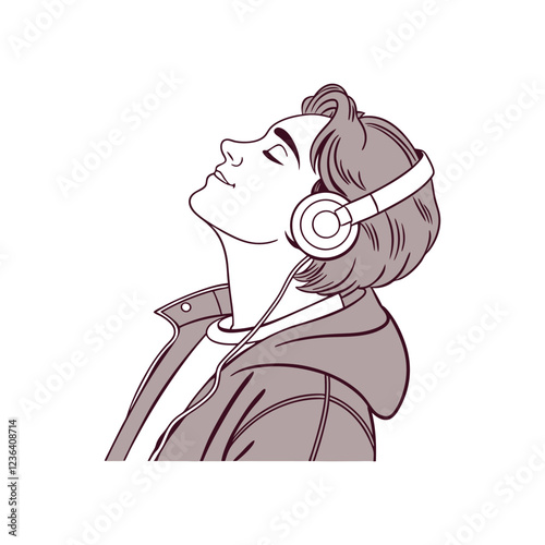 Black and White Line Drawing of a Relaxed Young Man