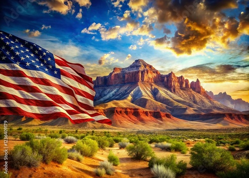 Patriotically Textured American Flag Landscape Photography photo