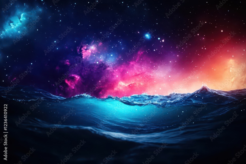 Fototapeta premium Vibrant Cosmic Galaxy Filled with Dazzling Stars and Luminous Water Creating a Dreamlike Ethereal Scene of Celestial Beauty and Tranquility
