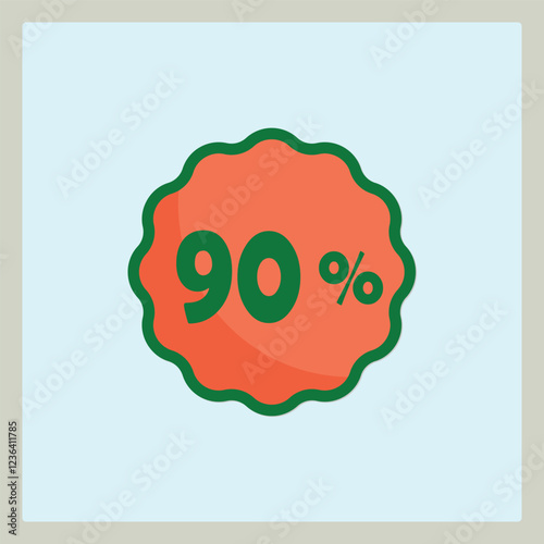 Icon of a discount offer, with a 90 percent discount on a rounded label