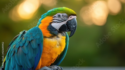 Vibrant macaw parrot portrait lush greenery wildlife photography natural habitat close-up view avian beauty