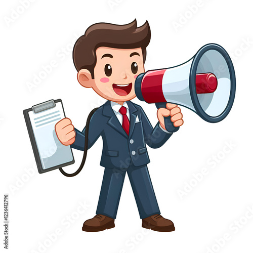 Cartoon holding a speaker on white background