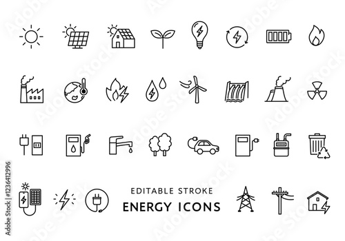 エネルギーにまつわるアイコンセット（モノクロ）