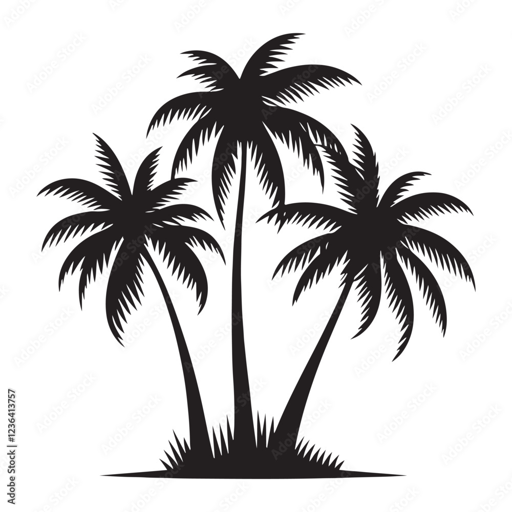 Fototapeta premium Coconut Tree silhouette with a curved trunk and detailed fruits - Coconut Tree silhouette - Coconut Tree vector - Coconut Tree illustration - Coconut silhouette - Coconut vector 