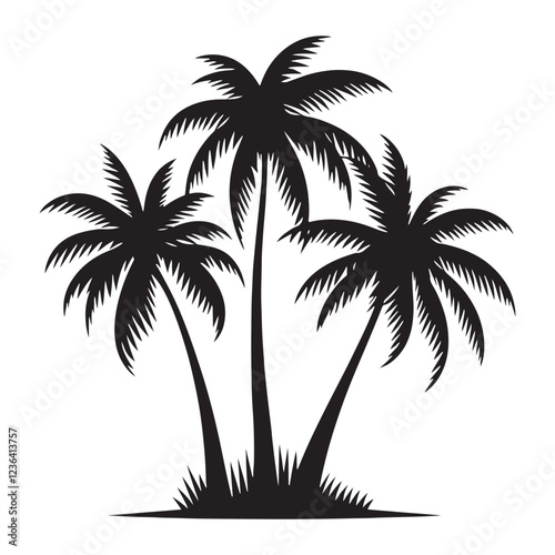 Coconut Tree silhouette with a curved trunk and detailed fruits - Coconut Tree silhouette - Coconut Tree vector - Coconut Tree illustration - Coconut silhouette - Coconut vector
