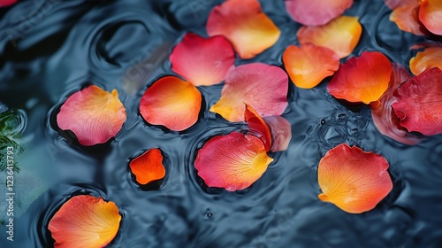 An artistic documentation of flower petals floating on water