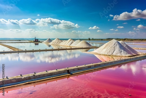 Pink Salt Lagoon and Hills in Aigues-Mortes, Camargue, France photo