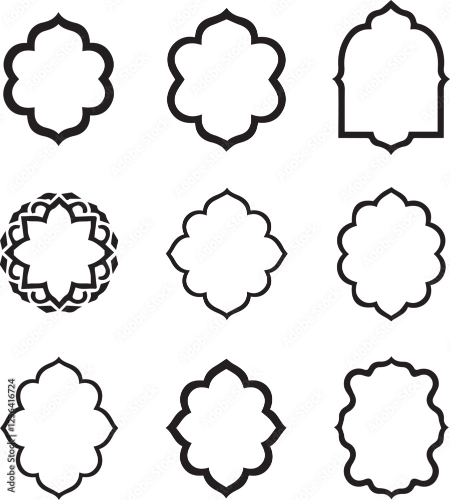 Fototapeta premium Islamic Geometric Frame Set - Ornamental Arabic Border Designs vector