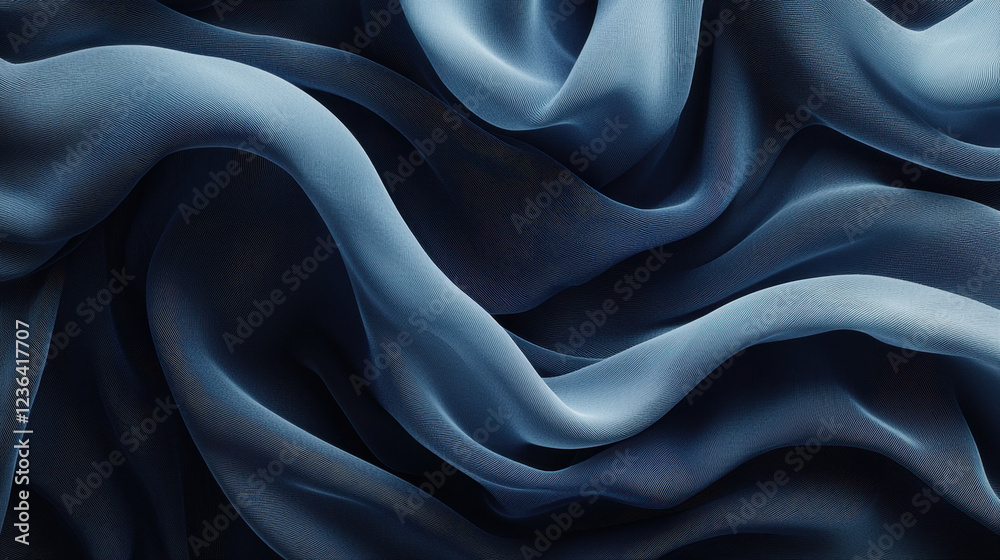 Fototapeta premium Elegant dark blue silk fabric with flowing folds and smooth texture.