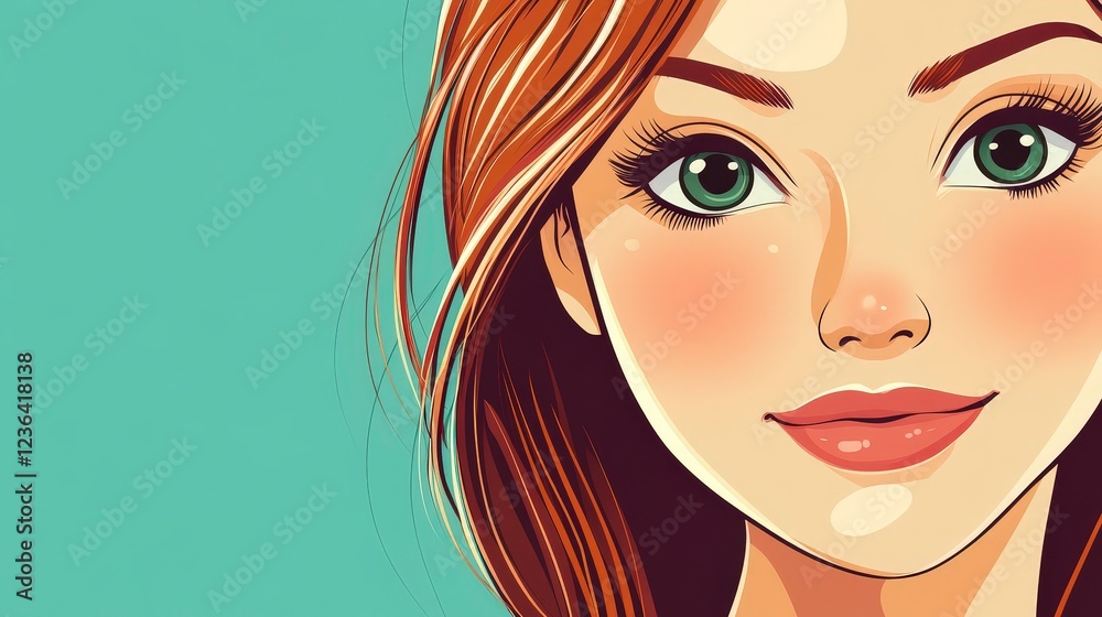 Vibrant Portrait of Young Woman with Long Hair and Green Eyes Vibrant Portrait of Young Woman with Long Hair and Green Eyes