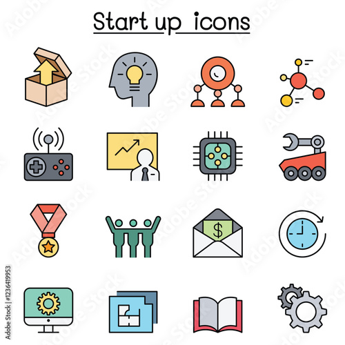 Start up icon set in thin line style