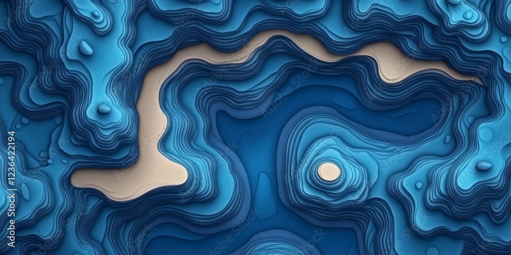 Abstract Blue Topographic Landscape 3D Render of Layered Illustration With Smooth Flowing Shapes Abstract Blue Topographic Landscape 3D Render of Layered Illustration With Smooth Flowing Shapes