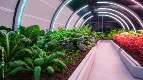 Modern Hydroponic Farming System with Fresh Vegetables in Rows