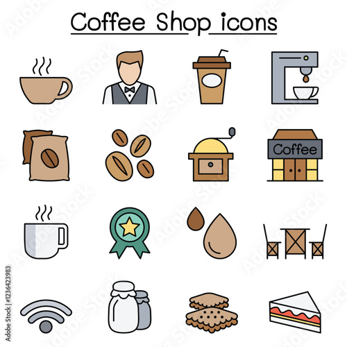 Coffee icon set in thin line style